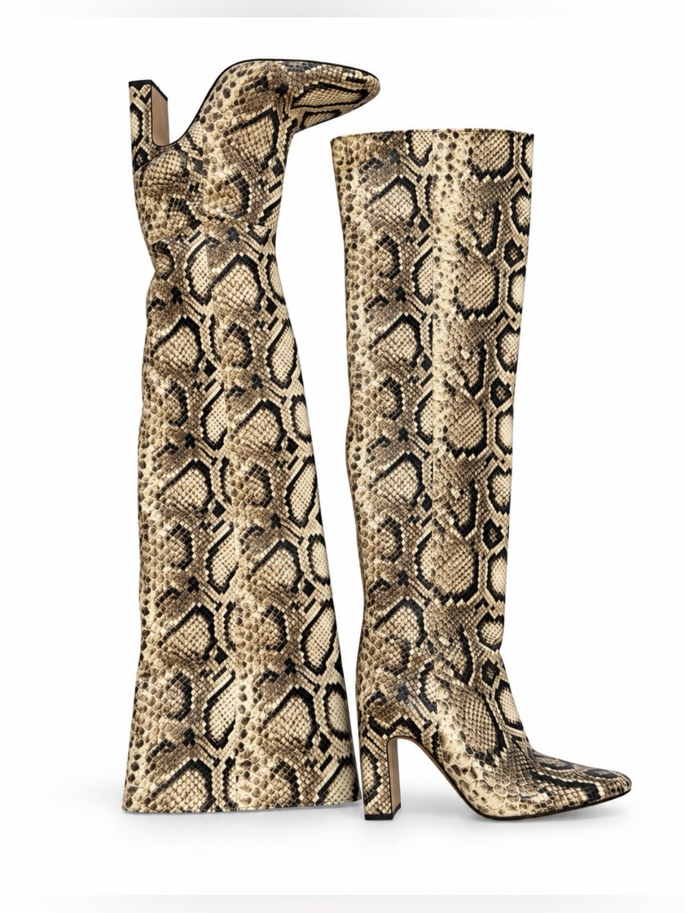 100% GENUINE GOAT LEATHER Snake Print Over Knee Boots